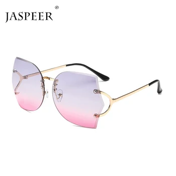 JASPEER Nove Sunčane naočale Ženske prevelike naočale s кошачьим okom gradijent ispunjava smeđe-roza Sunčane naočale rimless za žene Dar Brand-dizajner