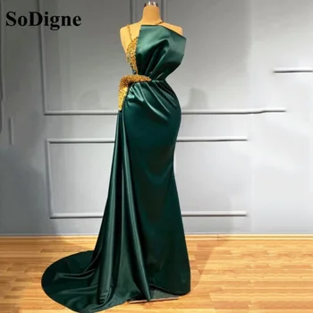 SoDigne Ukusna zelena атласное haljina Sirena za prom sa zlatnim šljokicama Nabora Diamonda Dužine do poda Večernja haljina Večernja haljina 2022