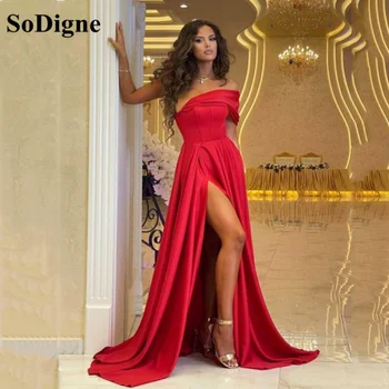 SoDigne Crvena s prorezom na jedno rame Haljina za prom za žene Večernjim večernja haljina Vestidos De Gala Атласное elegantan, jednostavan večernja haljina