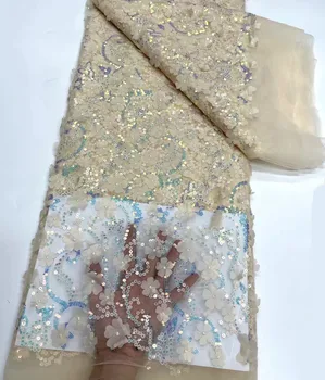 Nebo-Plava Afrička cvjetne čipke tkanina sa šljokicama 2021 Visoku Kvalitetu 3D Čipke Francuski cvjetne čipke Tkanina Za šivanje Nigerijski Tkanine aplikacija za haljine