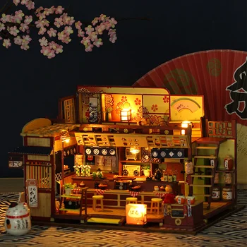 Novi Minijaturni Drvena Kućica Za Lutke S Namještajem Sushi-Shop Diy Lutkine Kit Japanski Sklop Model Kuće Dječje Igračke, Pokloni Za Odrasle