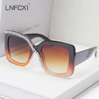 LNFCXI Modni Trg prevelike sunčane naočale s dijamantima za žene Berba sunčane naočale Muške, Ženske gradijent ispunjava crne naočale UV400