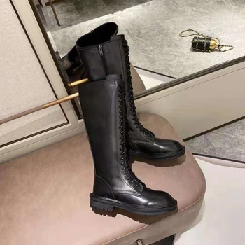 Vallu zima 2021 g. kožne cipele visoke kvalitete u retro stilu s velikom kadom i ravnog dna, udoban moto čizme za odmor s izrezbarenim nogama