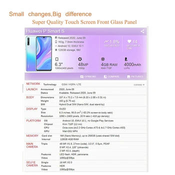 Za Huawei Y8P 2020 AQM-LX1 zaslon Osjetljiv na dodir osjetljivim na Dodir Prednji Vanjska Stakla P Smart S LCD zaslon Zamjena Staklene Leće