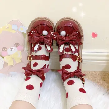 Lisapie Ružičaste cipele Лолиты Slatki luk zec uši Cipele za žene na ravnoj platformi s granice Haljina Princeze cipele Japanski Cosplay