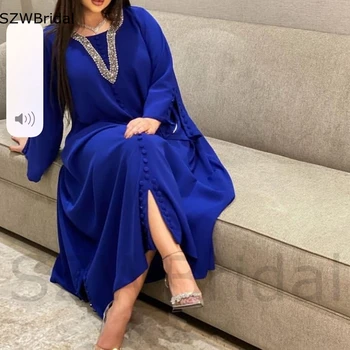 Novi dolazak V-izrez u obliku Kraljevski plava Dubai večernja haljina dugih rukava večernje haljine za žene večernje haljine za zabave Vestidos de noche
