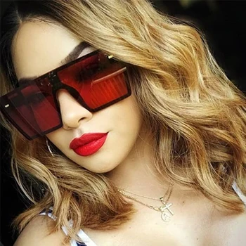 Ogroman Trg Sunčane naočale Za žene 2022 Luksuzni brand Moda Stana gornje strane Crveno-Crne Prozirne Leće Jednodijelni Muški Gafas Sjena Ogledalo UV400