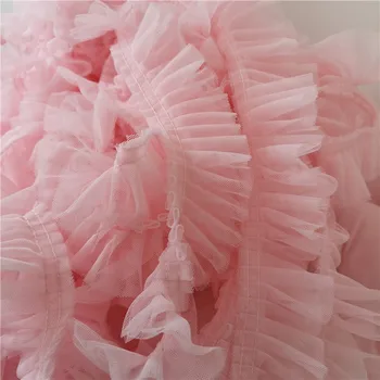3 m 5 cm Pink Плиссированная cvjetne čipke traka sa balončićima suknja s volanima Nadvoji cvjetne čipke i baby doll cvjetne čipke Završiti Za Šivanje Poplun кружевного Materijala