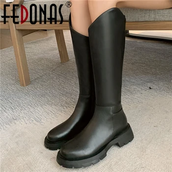 FEDONAS Kratak klasične ženske jesensko-zimske čizme do koljena, modne marke cipele s debelim petama, jesensko-zimska obuća, ženska prirodna koža