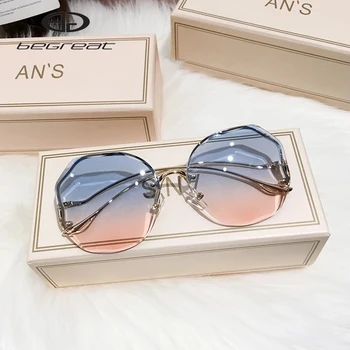BEGREAT Trendy sunčane naočale s nagibom čaj Za žene, uzeše morske vode leće s zakrivljenim metalnim висками, Sunčane naočale za žene UV400
