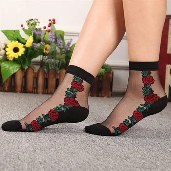 1 Par Ljetnih najelegantnijih žena Za djevojčice Udobne čarape, Ženske Tanke Kristalno staklo, svila, prozirne čarape Lijepe Meke elastične čarape