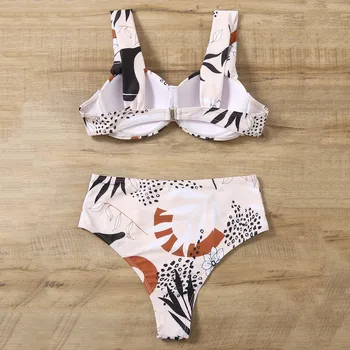 2 kom. Ženske kupaće kostime Kit bikini Push-Up Soft Top s visokim strukom Cvjetni print s otvorenim leđima sling bič Kupaći kostim Seksi plaža odjeća 2021