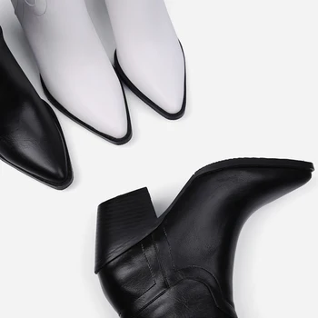 Crno bijeli zapadni kaubojske čizme Ženske čizme na visoku petu Ženske proljeće-jesen čizme do kavijara Cipele Botas Cowboy Mujer