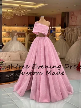 Elegantne roza sjajna трапециевидные duge haljine za maturalne sa šljokicama na jedno rame sa sjajnim dugim rezovima Večernje haljine za zabave