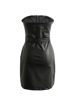 XNWMNZ seksi crno maksi haljina za žene, moderan večernjim satima i noću donje haljinu od umjetne kože s pojasom, mini-haljina-olovka