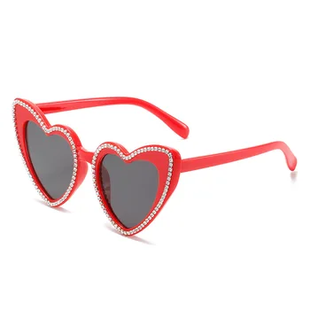 Trendy Sunčane naočale u obliku srca Za žene Brand Dizajner Mačje oči Sunčane naočale Bling Gorski kristal Ružičaste nijanse za ženski bodova