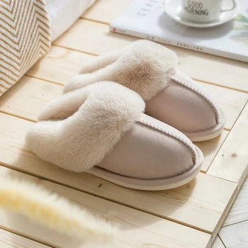 Luksuzni kućni ženske papuče od umjetne antilop s punim krznom Zimske tople pliš papuče za spavaće sobe Đonovi cipela za parove u zatvorenom prostoru ženske mekane papuče