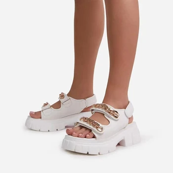 [GOGD]2021 Ljetna obuća Ženske sandale na ravnoj platformi Ženske cipele od meke kože s kopčom Casual cipele s otvorenim vrhom Gladijatorske klinovi veličina 36-41