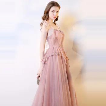 To je večernja haljina Yiiya 2019, montažni rez лодочкой, Špageti, Трапециевидное haljinu, Elegantan vez, Čipkan večernja haljina s vlakom, Večernje haljine E1036
