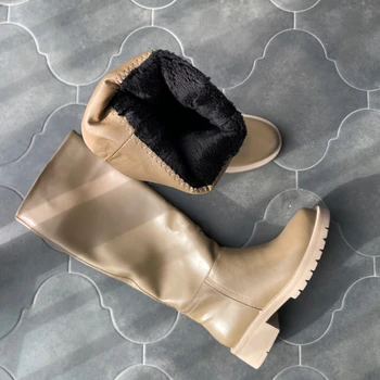 FEDONAS Ins Ženska moda do koljena ZA 2021 Čizme od prave kože kravlja koža Tople cipele ravnim cipelama na debelom visoke potpetice Moto čizme Ženske ženske cipele