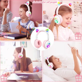 Bežične Slušalice sa Кошачьим uho Bluetooth Kompatibilne Slušalice 5,0 Iznad Uha s Mikrofonom Sjajne Slušalice za Djecu/Bebe/Djevojčice Poklon