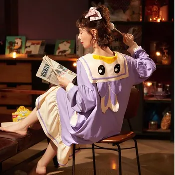 Харадзюку Noćni košulja dugih rukava Ženska spavaćica Crtani Japan Kawai Anime Kućni Pamučna haljina пижама u stilu Princeze Ženska пижама