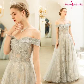 Ljepota-Emily s otvorenim ramenima Seksi čipke, šljokice Večernje haljine Kristalna Princeza Tila Večernjim Prom haljina Večernja haljina Vestido
