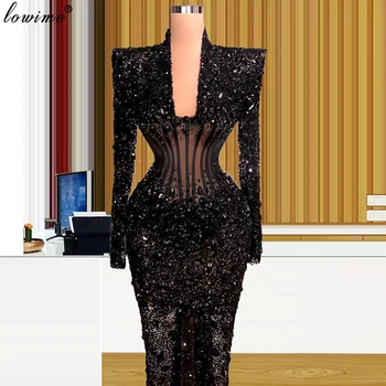 4 Dizajn Večernje haljine s crnim kristalima 2021 Na Bliskom Istoku Večernje večernja haljina s beaded Haljina za rođendan Vestidos Formale