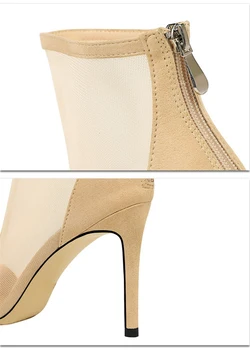 Proljeće i Jesen Nove seksi mrežaste čizme za žene sa oštrim vrhom potpetica Trendy ženske večernje cipele na zatvarač Veličina 34-40