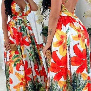 Maxi haljina s cvjetnim ispis i otvorena Ljetna haljina Ženska moda večernja elegantna odjeća Ženska odjeća Plus Size Haljina na Dan rođenja 2021