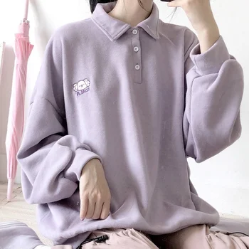 QWEEK Kawaii Slatka majica sa izvezenim Ženska je Blaga djevojka u japanskom stilu Polo dugi rukav Hoodies Vrhovima Slatka Odjeća Alt 2021