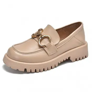 Johnature Retro Cipele, čamaca Ženske cipele od prave kože za Proljeće/Jesen 2021 Novi Cijele čarapa Šivanje ručni rad Lakonski Svakodnevni ženske cipele