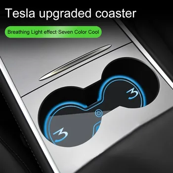 Led Auto Držač za подстаканника Svijetao Željeznica USB Punjiva Šarene Auto Atmosferski svjetlo za Tesla Model 3 Uređenje interijera vozila