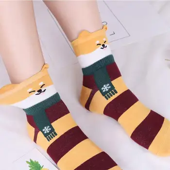 Korejski Slatka Crtani Ženske pamučne čarape Trendy ženske Zimske jesen proljeće Udoban pamuk, tople čarape