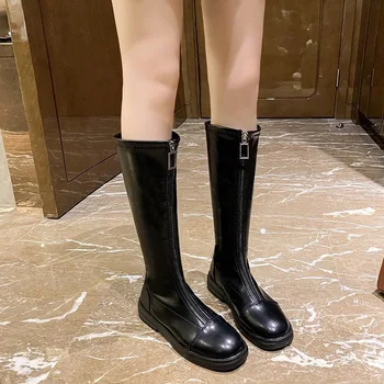 Čizme Martin s dugom cijevi Ženske 2021 Jesen i zima Novi Britanski stil Ženske čizme za stražnji zatvarač, ali čizme do koljena Viteški čizme