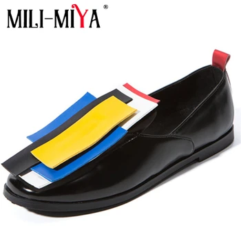 MILI-MIYA Novi dizajn Ženske cipele na ravne cipele od umjetne kože s okruglim vrhom Šareni Casual cipele bez kopče za Proljeće/Jesen Plus Size 34-43
