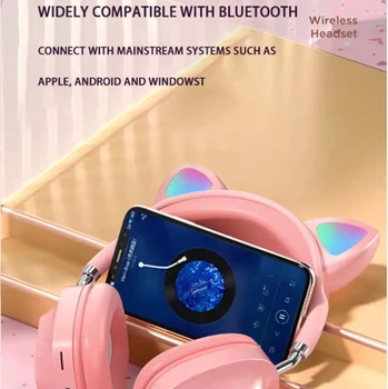 Slatka Slušalice za mačke Bežične Bluetooth Slušalice Šarene Prozračne Lagane Gaming Slušalice s mikrofonom Poklon za djevojčice za PC telefon