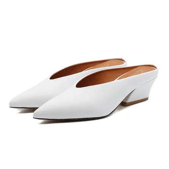 Nova Moda V-izrez u obliku Dizajniranju ženske cipele na masivnim prosjeku petu Elegantan Casual moda ženske cipele Proljeće Ljeto Slajdova Seksi papuče