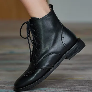 4 Boje ženske čizme od prave kože čipka-up ravnim cipelama s navojem u britanskom stilu svakodnevne kratke moto čizme na strani munje vruće