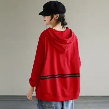 Novi dolazak 2021 Proljeće Korejski moda Za žene s dugim rukavima Slobodan pulover s kapuljačom Univerzalne Svakodnevne pamučne veste Plus size V497