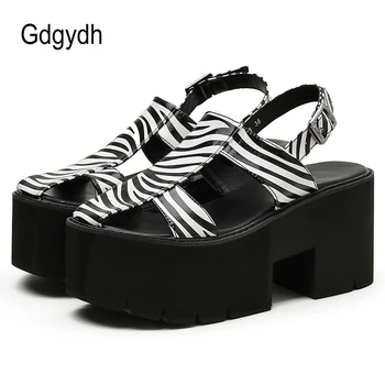 Gdgydh Visoke Kvalitete Korporativni Dizajn Sandale na debelom Visokim Potpeticama na platformi Crni Gothic Cosplay Udobne Ljetne cipele za hodanje Leopard