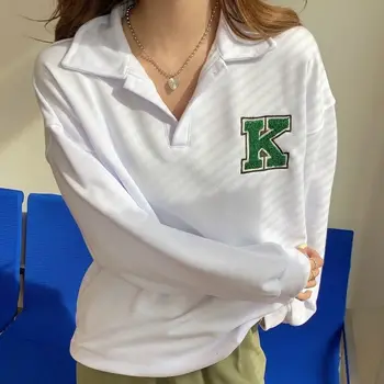 Хоучжоу Vintage Osnovna slovo Bijele veste za žene Jesen Y2K Uličnu odjeću u korejskom stilu Školska Casual majica pulover na zakopčane