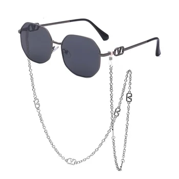 Modni Metalne Nepravilnog Sunčane naočale s lancem Za žene 2021 Luksuzni brand, Modni Trg Sunčane naočale za žene, pametne naočale
