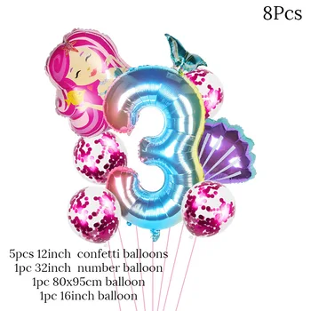 8шт Sirena stranka folija balona s 32-inčni gradijent brojka broja baloni гелиевые lopte Sirena rođendan globusa