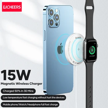 LICHEERS Magnetsko Bežični Punjač za Telefon 15 W, 3 U 1 Magnetska Indukcija Brzo Punjenje Za iPhone 13 12 Pro Airpods iWatch