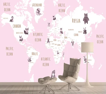 Crtani film Pink Karta Svijeta Desktop 3d Desktop Papira Home Dekor Pozadine za Dnevni boravak Djeca Vinil Kore Staviti Zidno Slikarstvo Roll